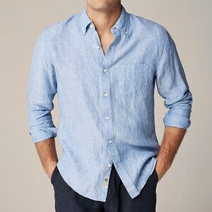 J Crew Blue Linen Long Sleeve Button Down Shirt- size M slim